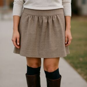 Classic J Crew Mini Skirt 8 Tan Wool Blend Gathered Fall Winter